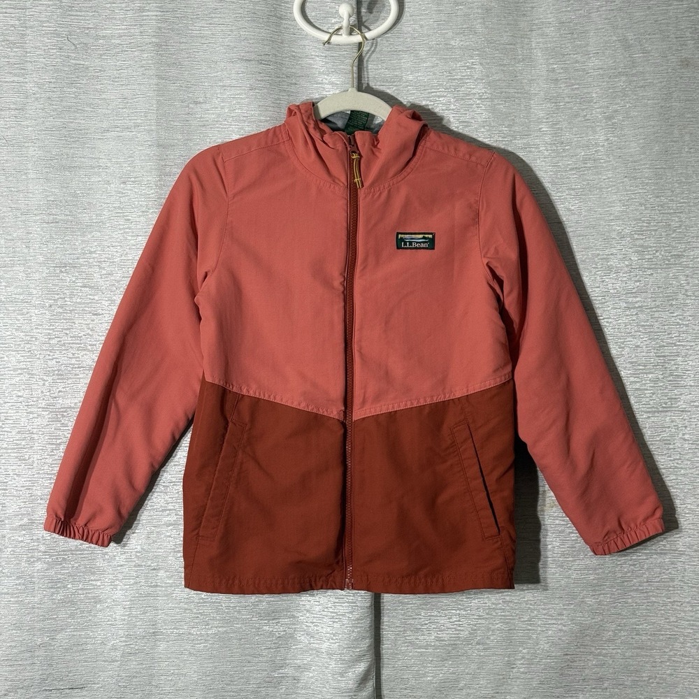 LL Bean Kids Windbreaker Jacket Full Zip Fleece Lined M (10-12) Colorblock Pink